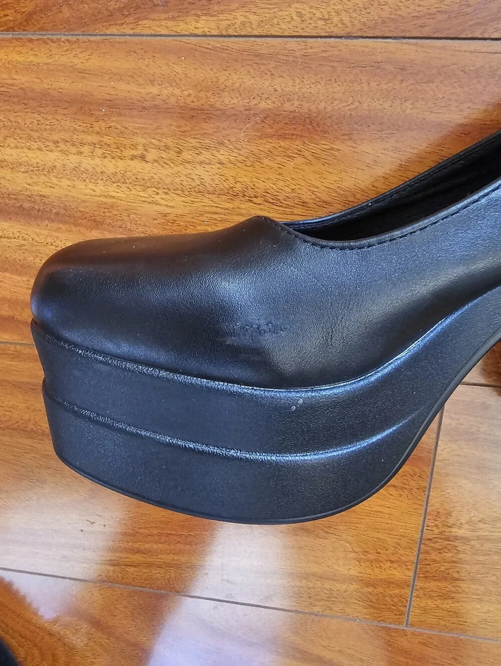 Black Chunky Double Platform Pumps Block Heel Goth Y2K Slip On Sz 41 Or